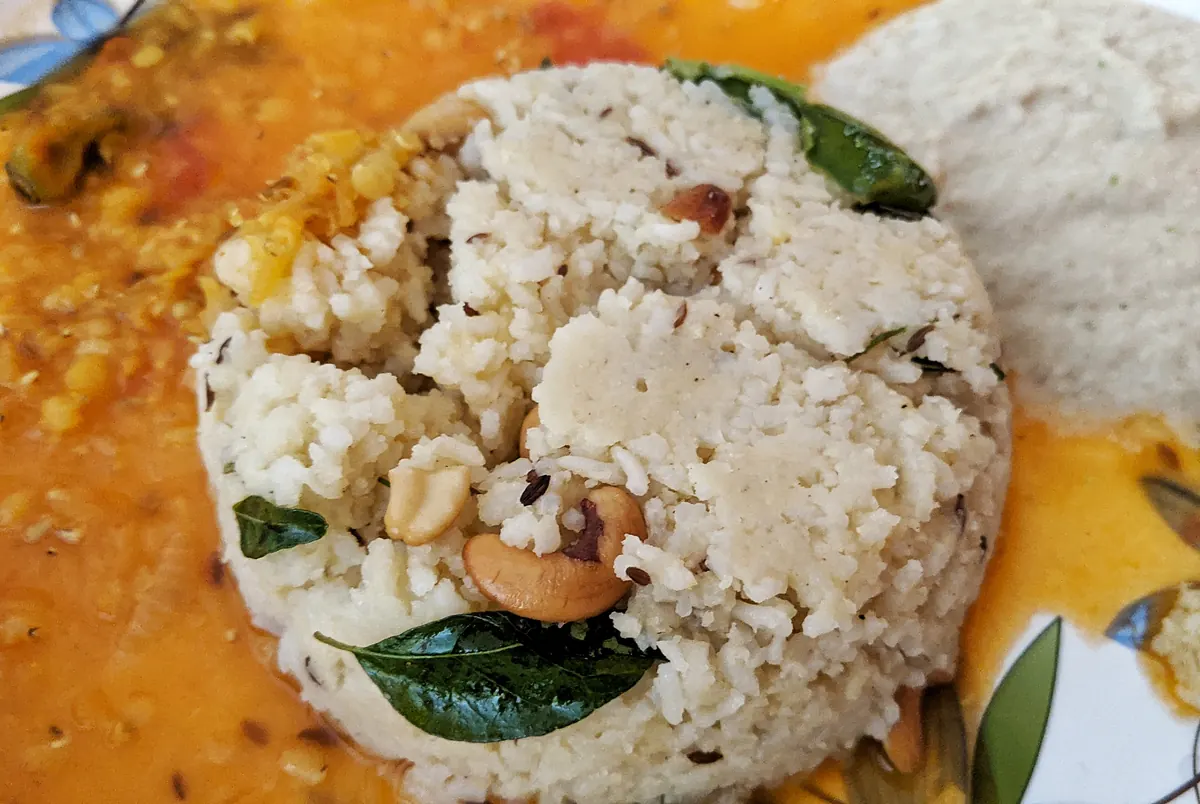 Ghee pongal served warm with chutney