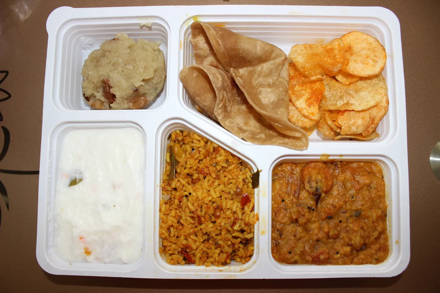 Mini lunch combo with rice, sambar, poriyal, rasam and curd